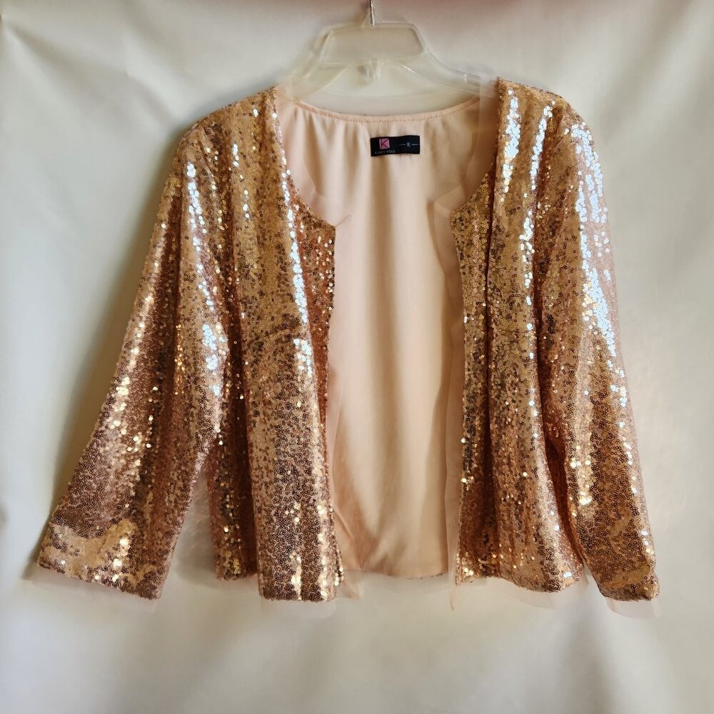Kancy Kole Rosy Pink Open Front Sequined Jacket XL NWT